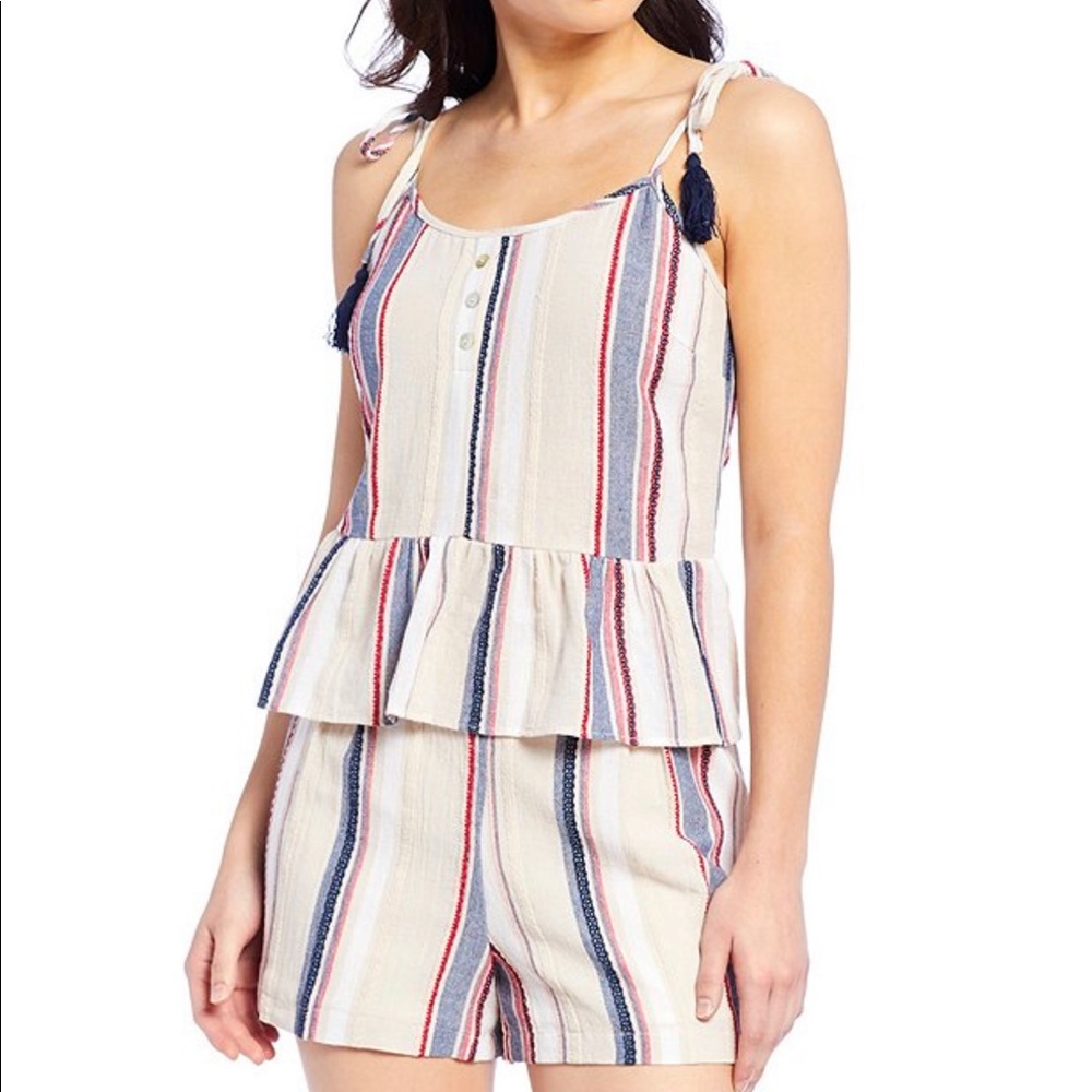 Lily White Stripe Peplum Tank Top and short set